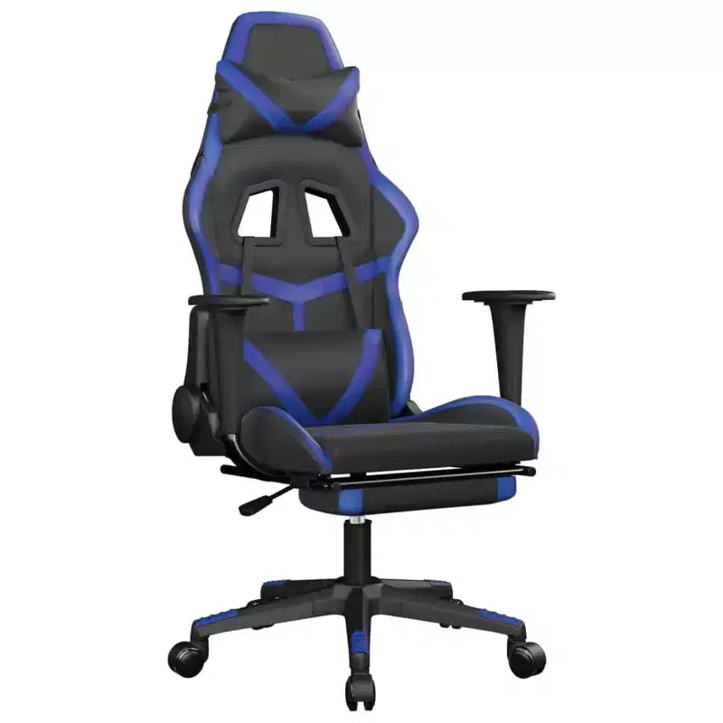 vidaXL Gaming Chair with Footrest, Black and Blue, Faux Leather