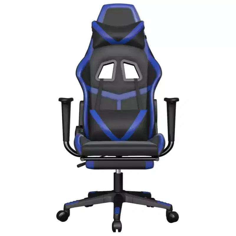 Chaise de gaming avec repose-pieds, noir et bleu, similicuir