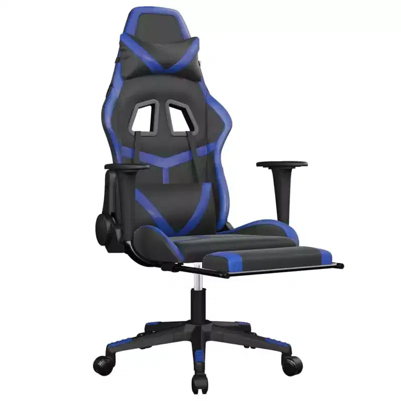 Chaise de gaming avec repose-pieds, noir et bleu, similicuir
