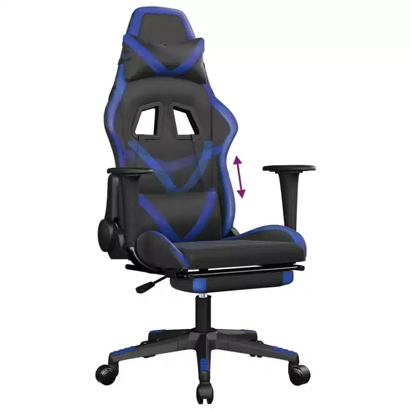 Chaise de gaming avec repose-pieds, noir et bleu, similicuir