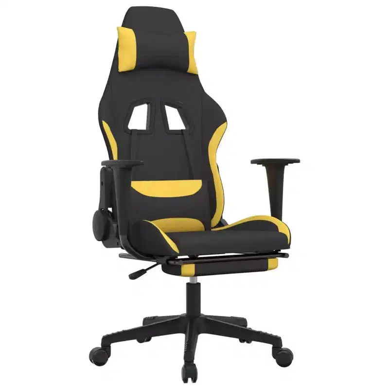Fauteuil de gaming massant avec repose-pieds, noir et jaune, tissu