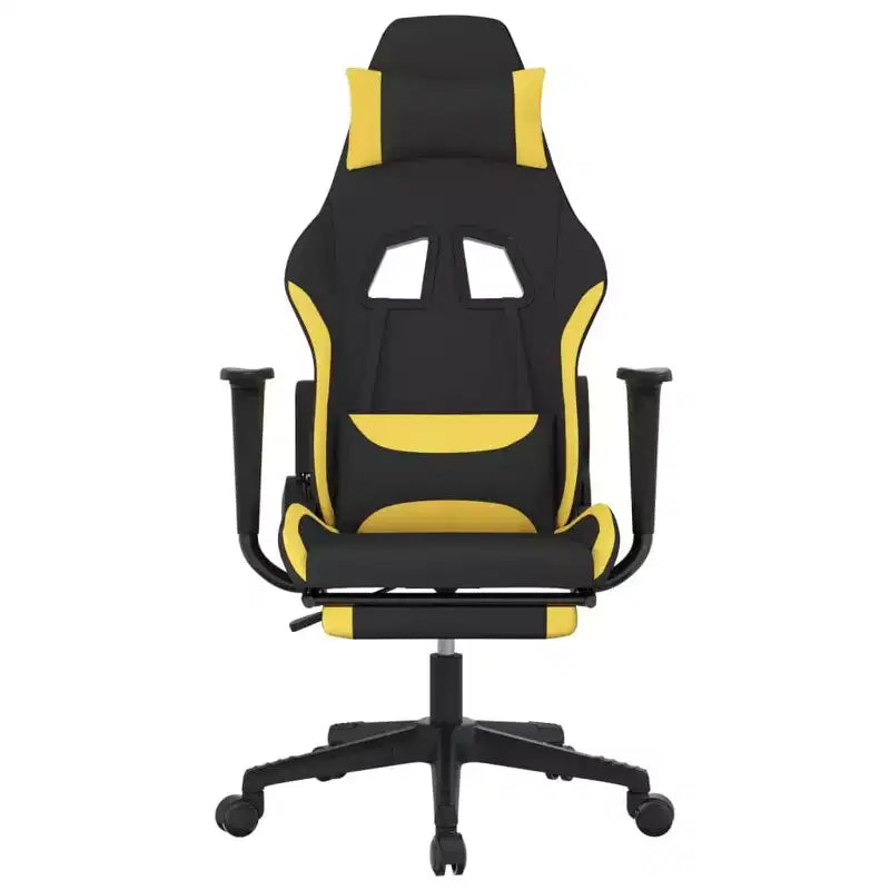 Fauteuil de gaming massant avec repose-pieds, noir et jaune, tissu