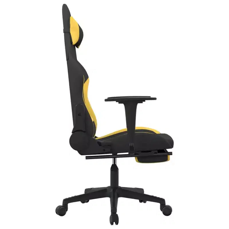 Fauteuil de gaming massant avec repose-pieds, noir et jaune, tissu