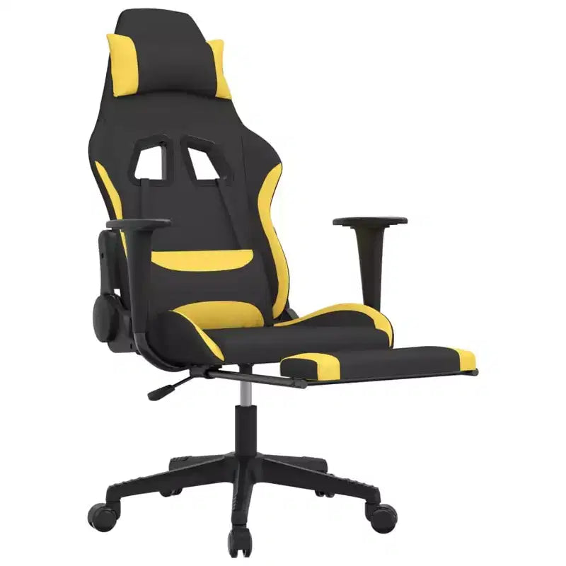 Fauteuil de gaming massant avec repose-pieds, noir et jaune, tissu