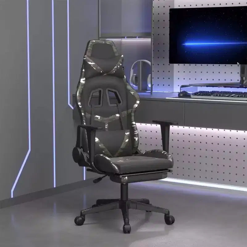 Chaise de jeu avec repose-pieds, noir et camouflage, similicuir