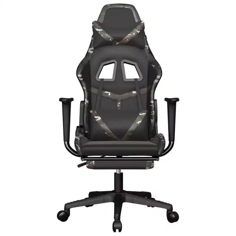 Chaise de jeu avec repose-pieds, noir et camouflage, similicuir