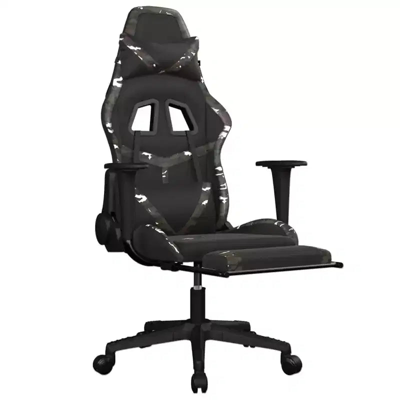 Chaise de jeu avec repose-pieds, noir et camouflage, similicuir