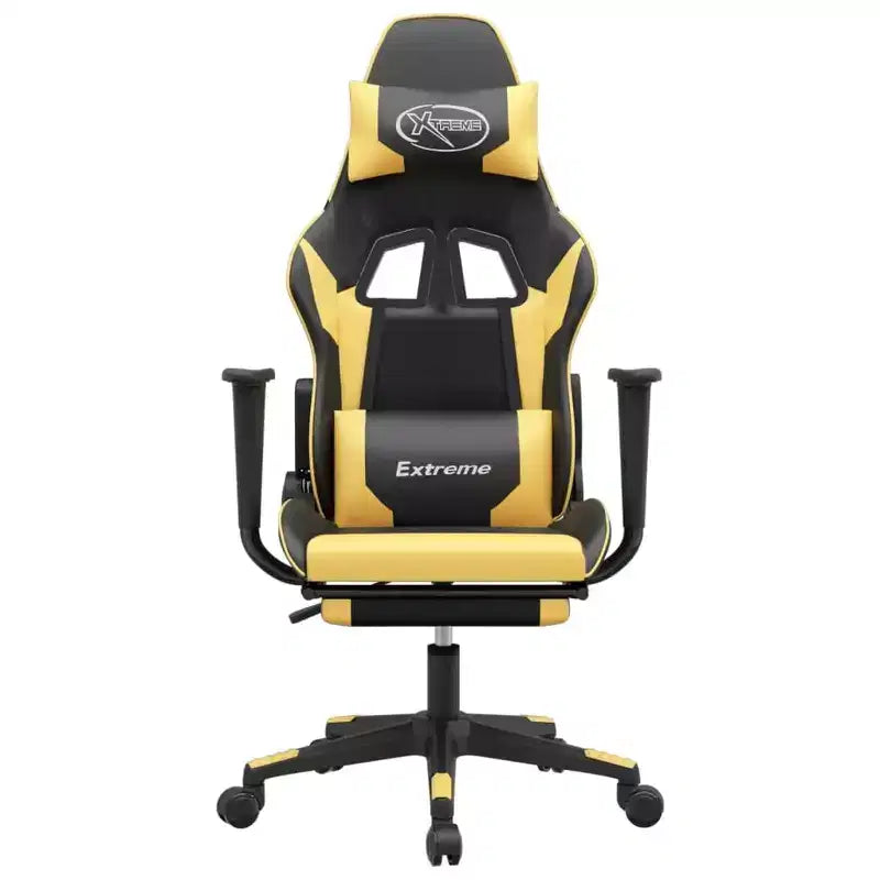 Fauteuil Gamer avec Repose-Pied, Noir et Or, Similicuir