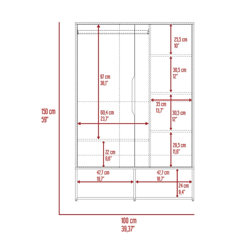 Rose - Armoire double avec penderie