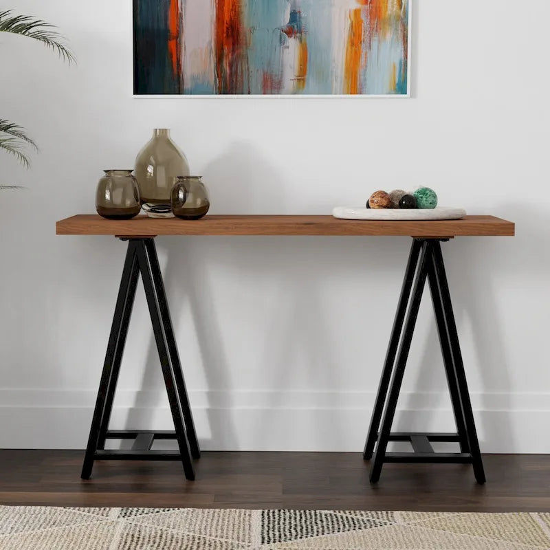 Console en métal avec plateau en noyer
