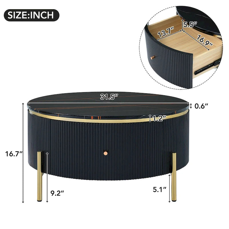 Table basse ronde moderne avec 2 grands tiroirs de rangement