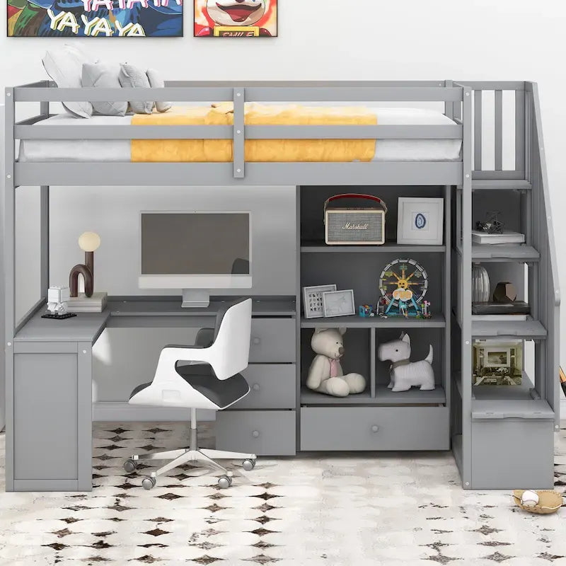 Lit mezzanine une place gris