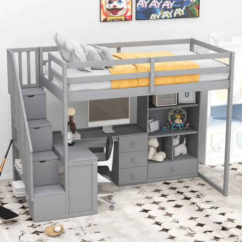 Lit mezzanine une place gris