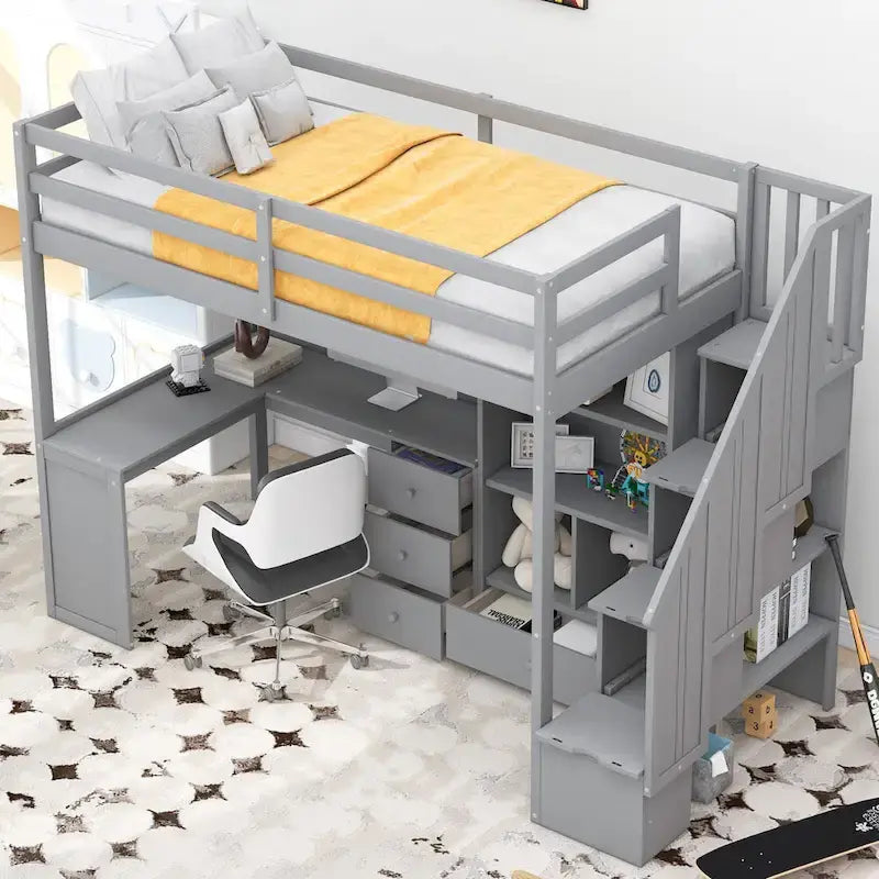 Lit mezzanine une place gris