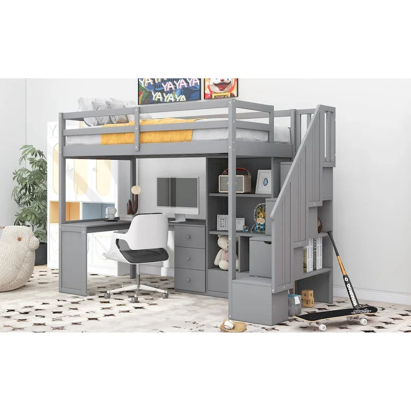 Lit mezzanine une place gris