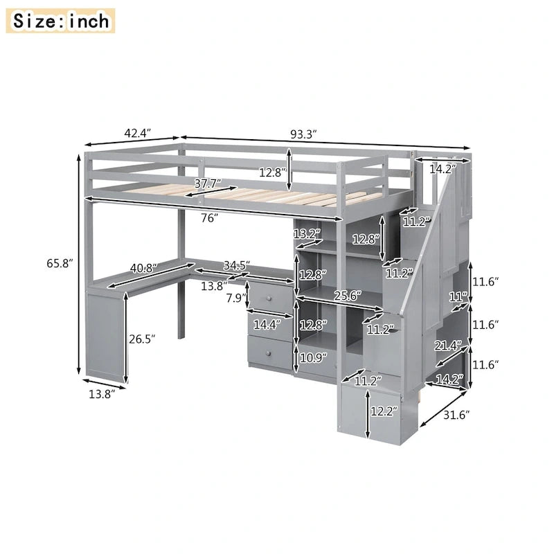 Lit mezzanine une place gris