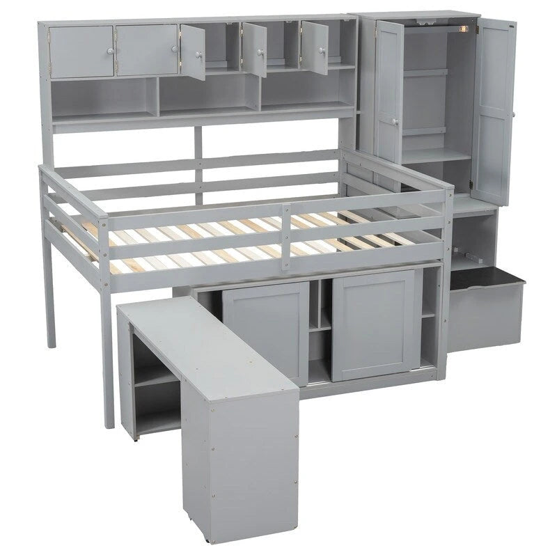 Lit mezzanine en bois grand rangement