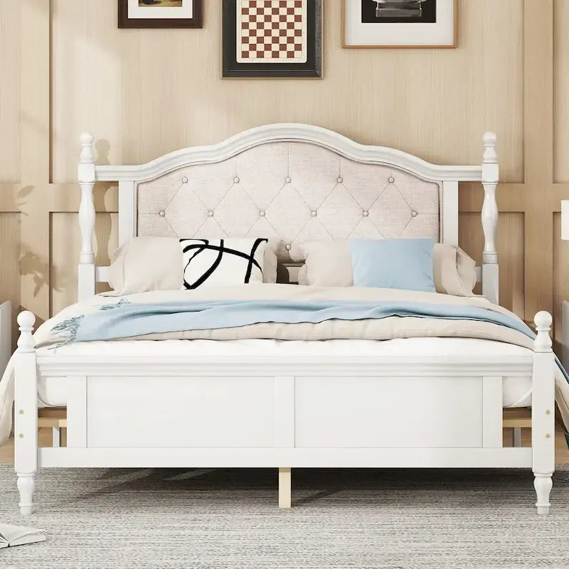 Lit Queen Size avec tête de lit et pied de lit rembourrés