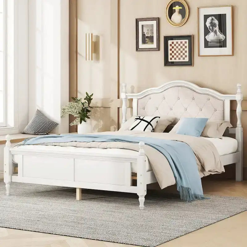 Lit Queen Size avec tête de lit et pied de lit rembourrés