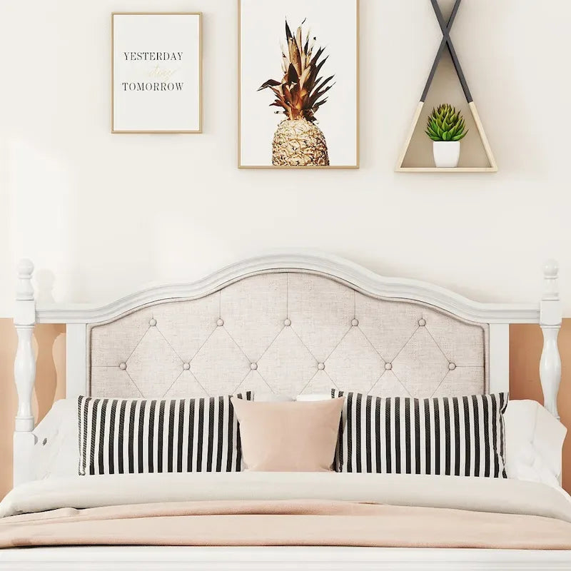 Lit Queen Size avec tête de lit et pied de lit rembourrés