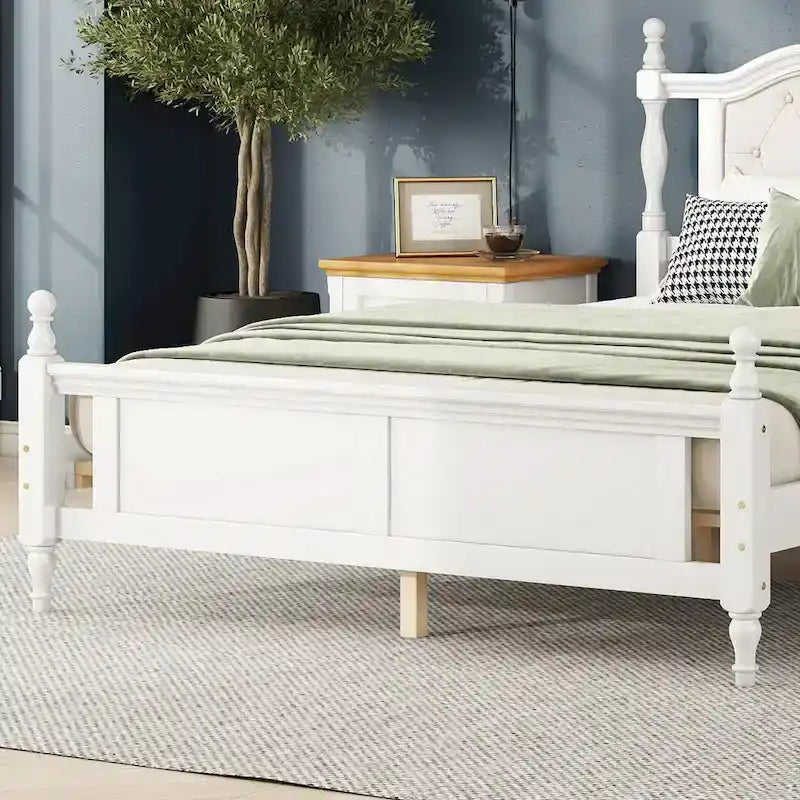Lit Queen Size avec tête de lit et pied de lit rembourrés