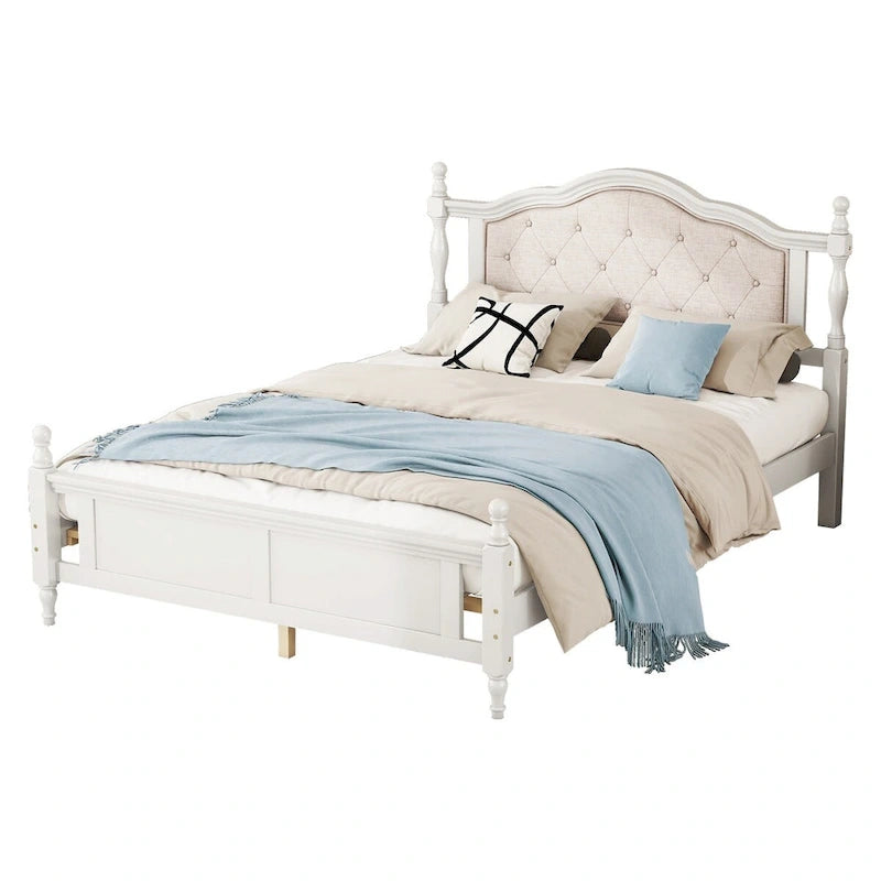 Lit Queen Size avec tête de lit et pied de lit rembourrés