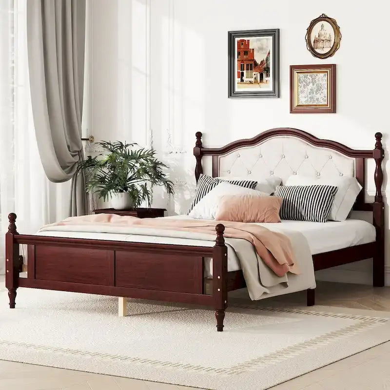Lit Queen Size avec tête de lit et pied de lit rembourrés
