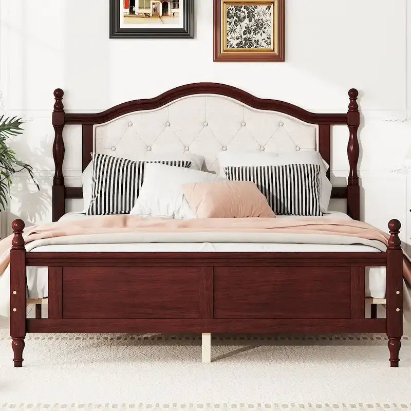 Lit Queen Size avec tête de lit et pied de lit rembourrés