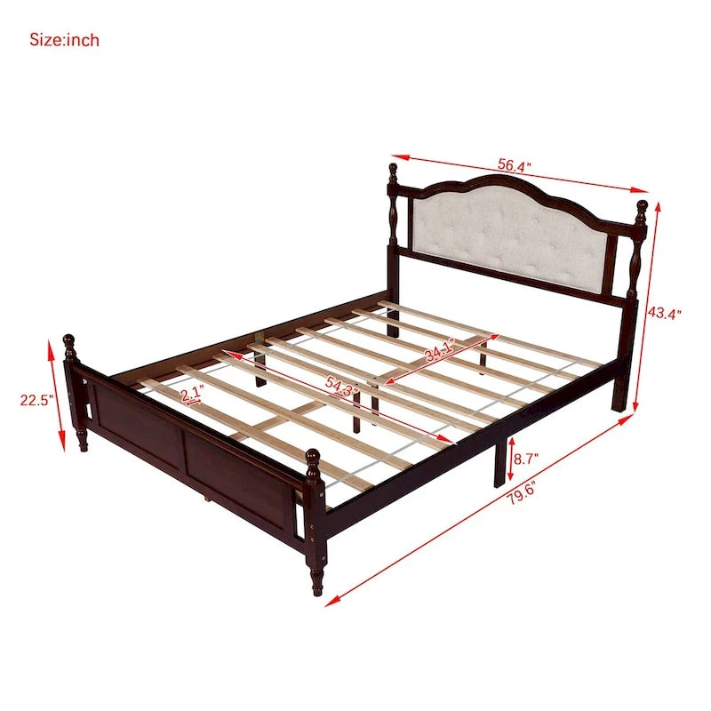 Lit Queen Size avec tête de lit et pied de lit rembourrés