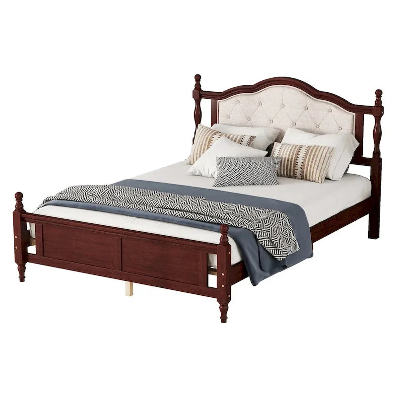 Lit Queen Size avec tête de lit et pied de lit rembourrés